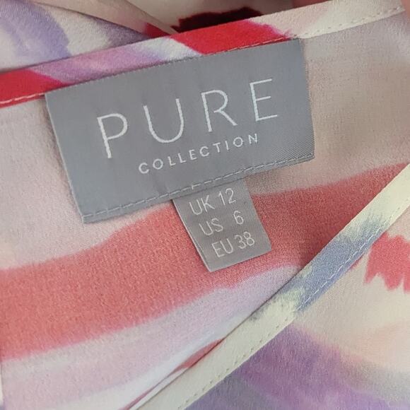 PURE Collection Silk Pink Purple Stripe Blouse Vneck Short Sleeve US 6 - Picture 3 of 7